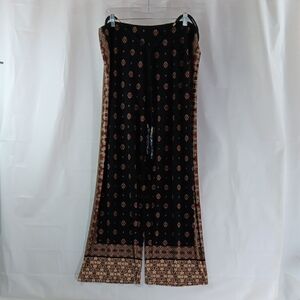 Susan Graver Women's Size XL Black and Brown Wide Leg Pants Tassled Rope Belt